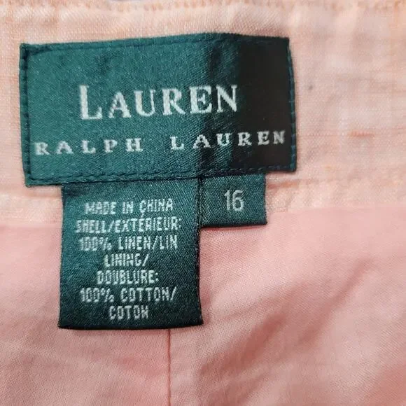 Lauren Ralph Lauren Fully Lined 100% Linen Mid Rise Crop Ankle Cargo Pants
